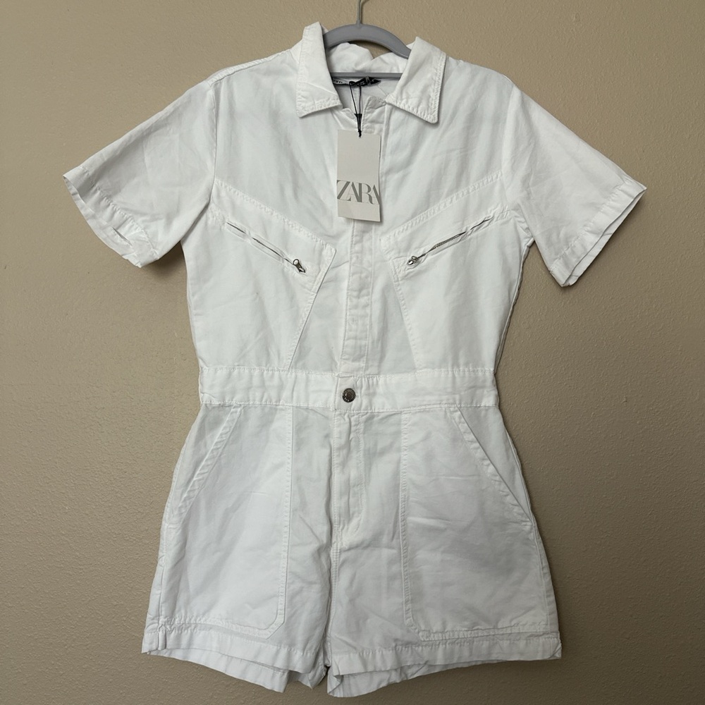 Zara White Short Sleeve Romper size M